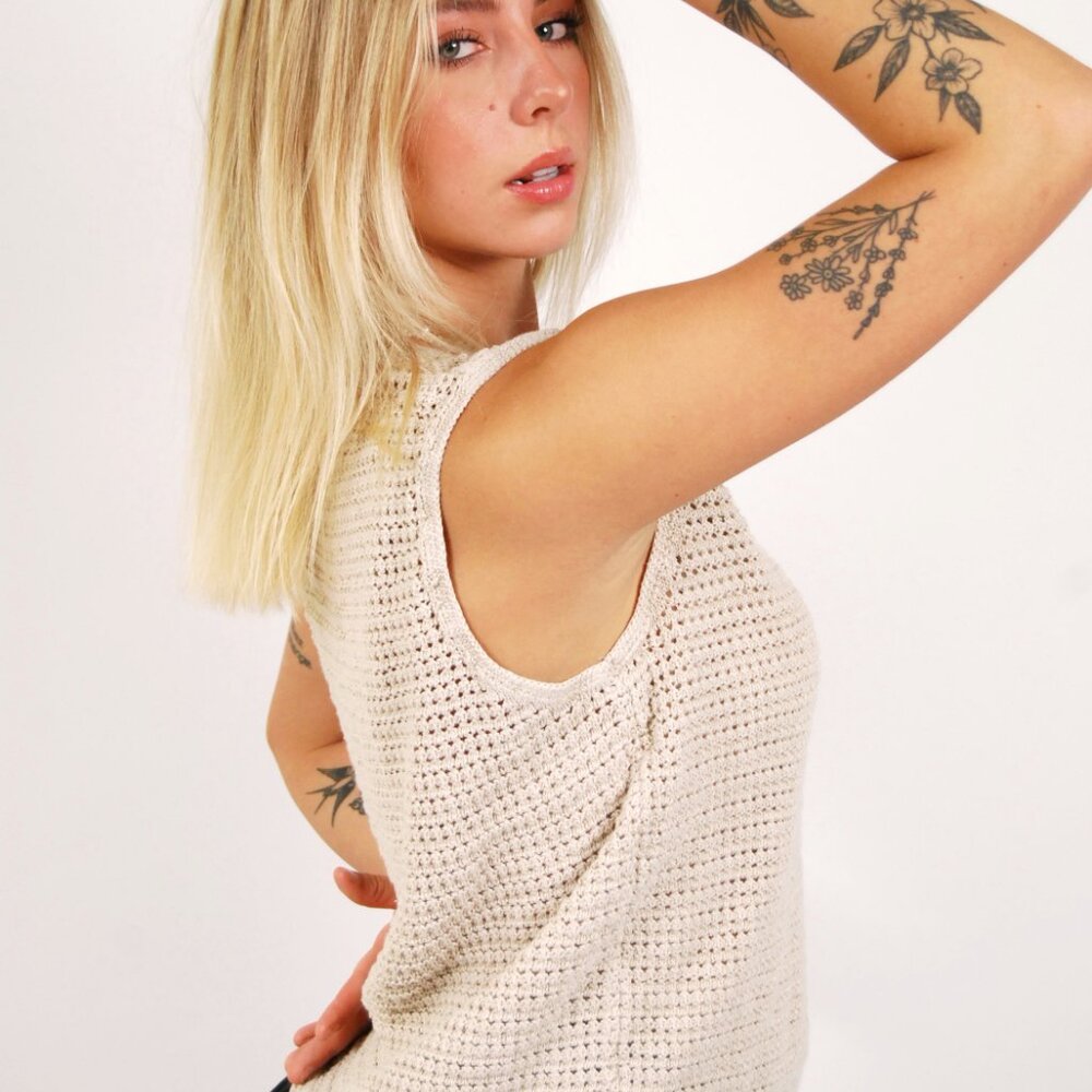Linen Knit Tank (XL) vintage 90s beige gap top minimalist basic indie preppy - Picture 5 of 8